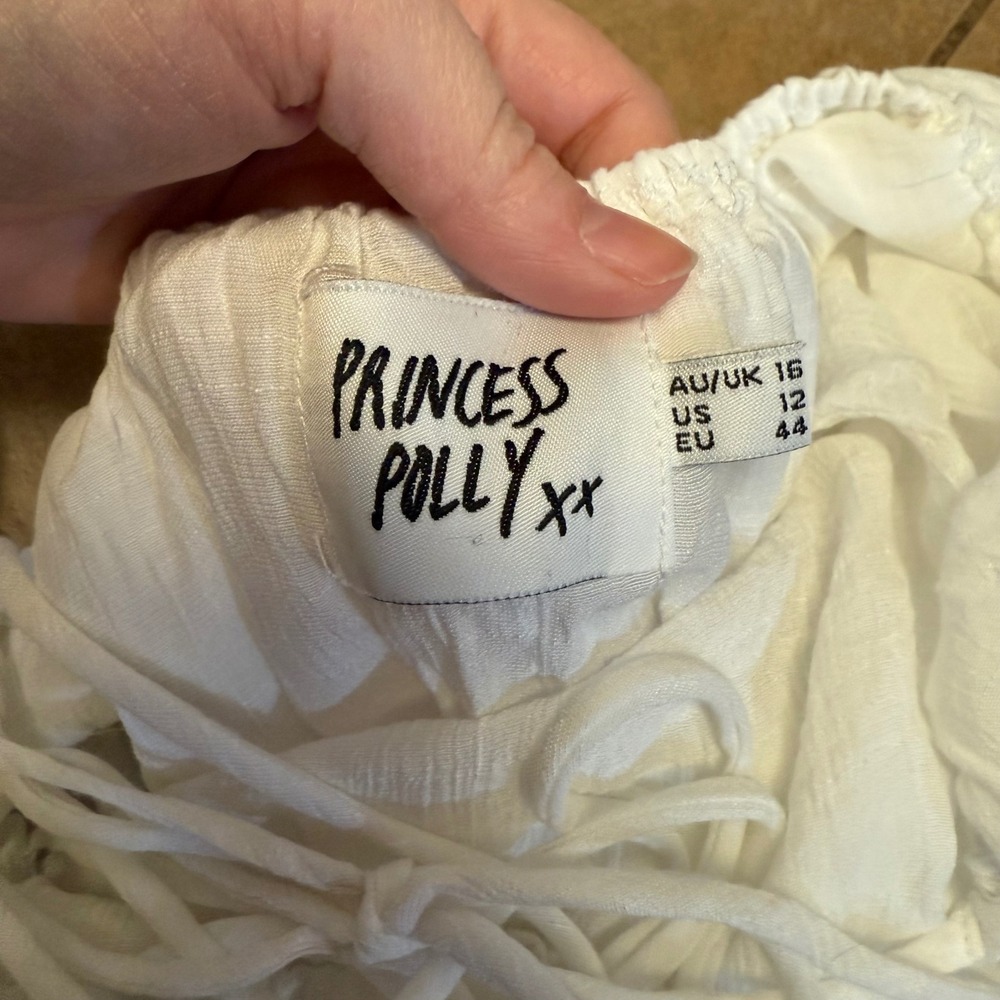 Princess Polly Danny White Cotton Tiered Puff Sleeve Midi Dress Tie Back size 12 - Picture 5 of 14